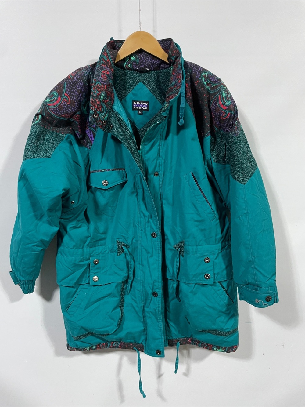 Vintage 1980s Teal Ski Jacket with Paisley Yoke